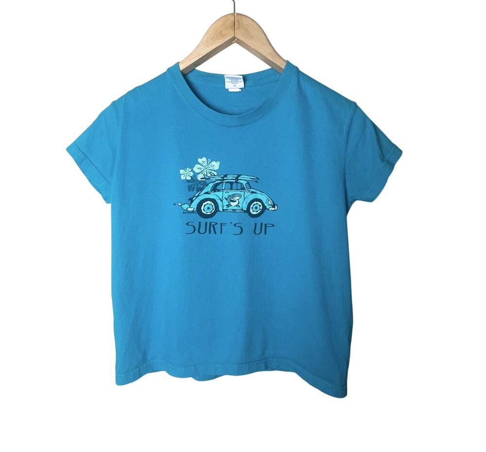 Crazy Shirts Surfs Up Buggy Graphic Print T Shirt Women’s Sz XS Turquoise